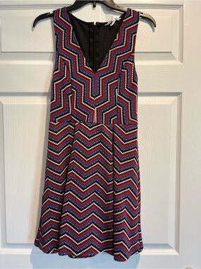 BCBGeneration Black, Red & Blue Beaded Chevron Mini Dress